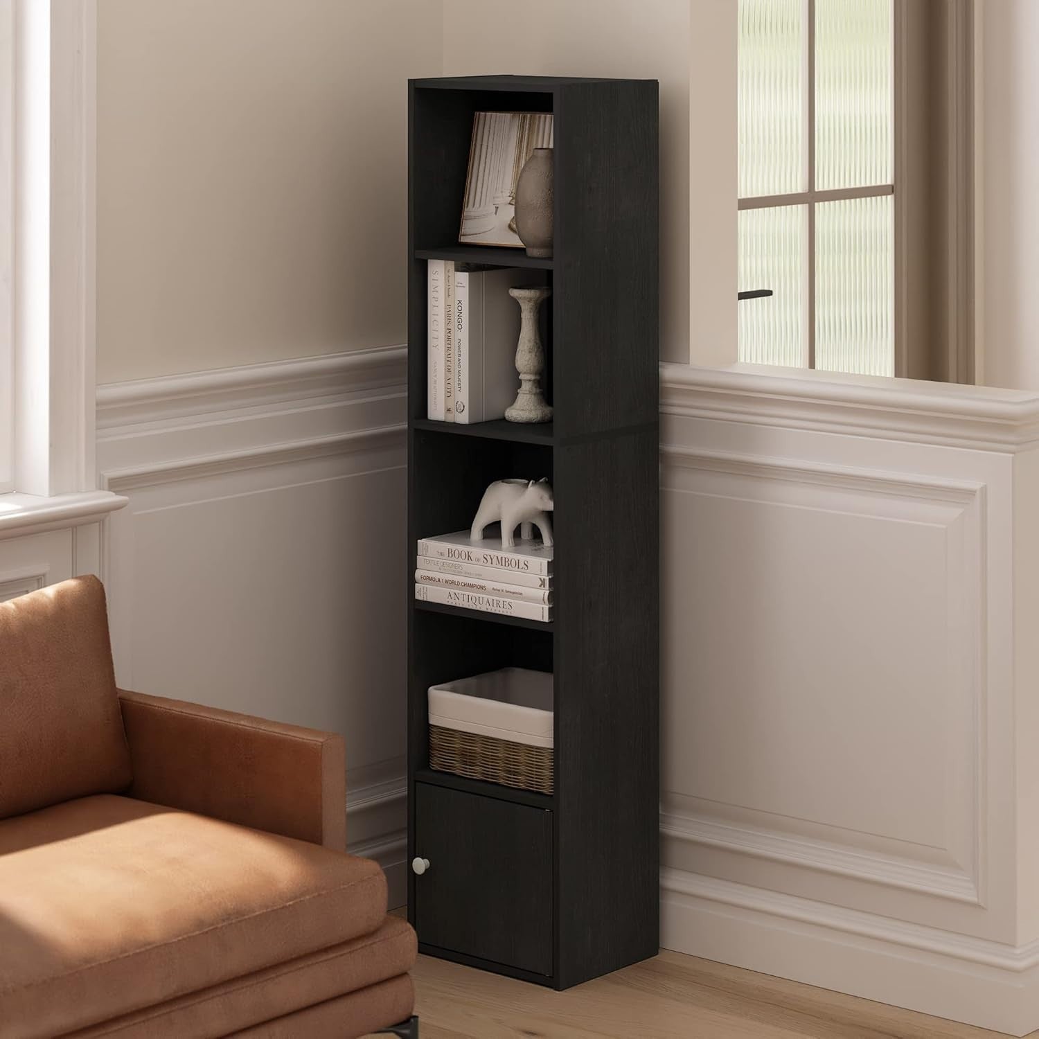 5-Tier Blackwood Bookshelf with Cabinet Storage Modern Display Shelf