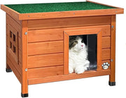 Outdoor Wooden Cat House Shelter with Window Raised Floor 57x45x43cm