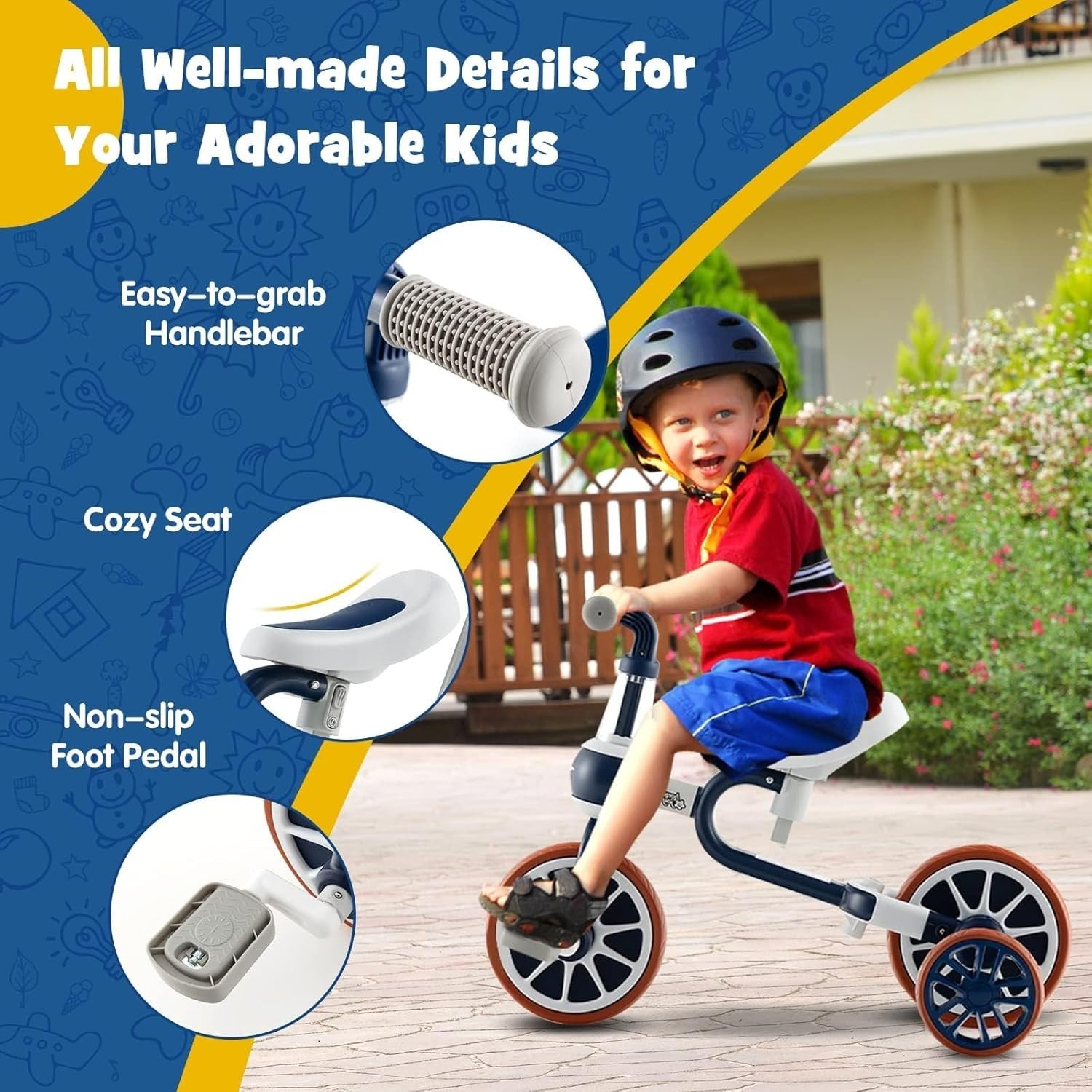 4 in 1 Kids Trike Balance Bike Push Tricycle Adjustable Handle EVA