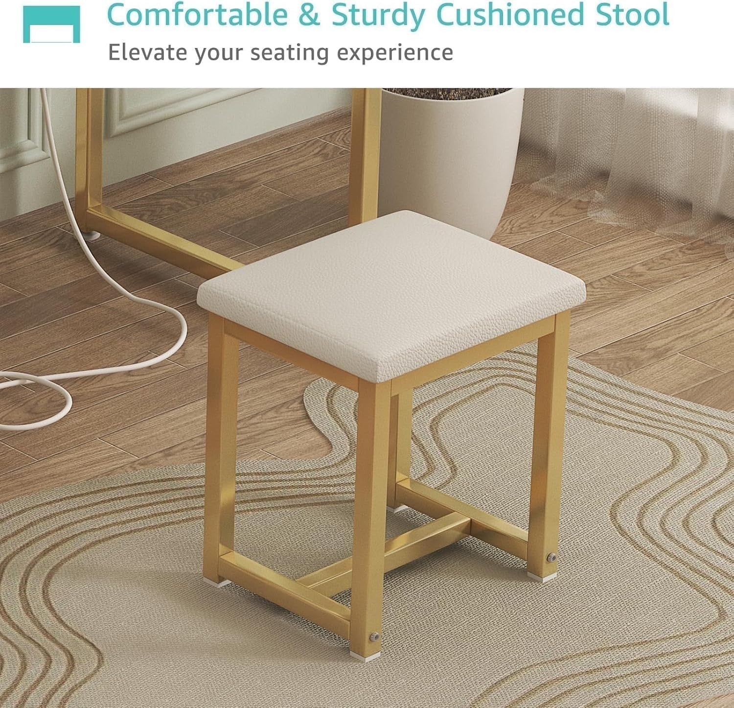 White Makeup Vanity Desk Set Compact Dressing Table 3 Drawers & Stool