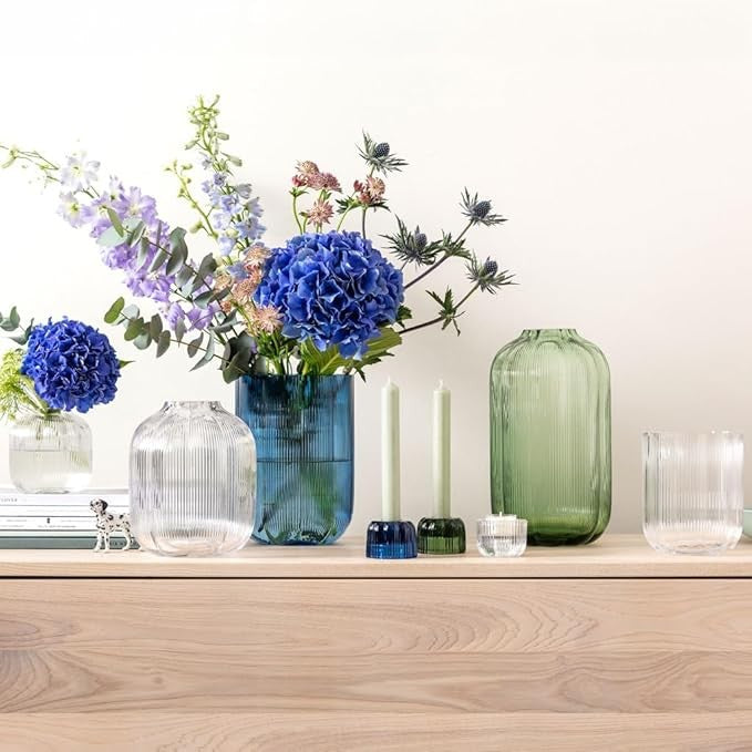 Clear Ribbed Glass Vase 28cm Tall Modern Flower Table Centerpiece Decor