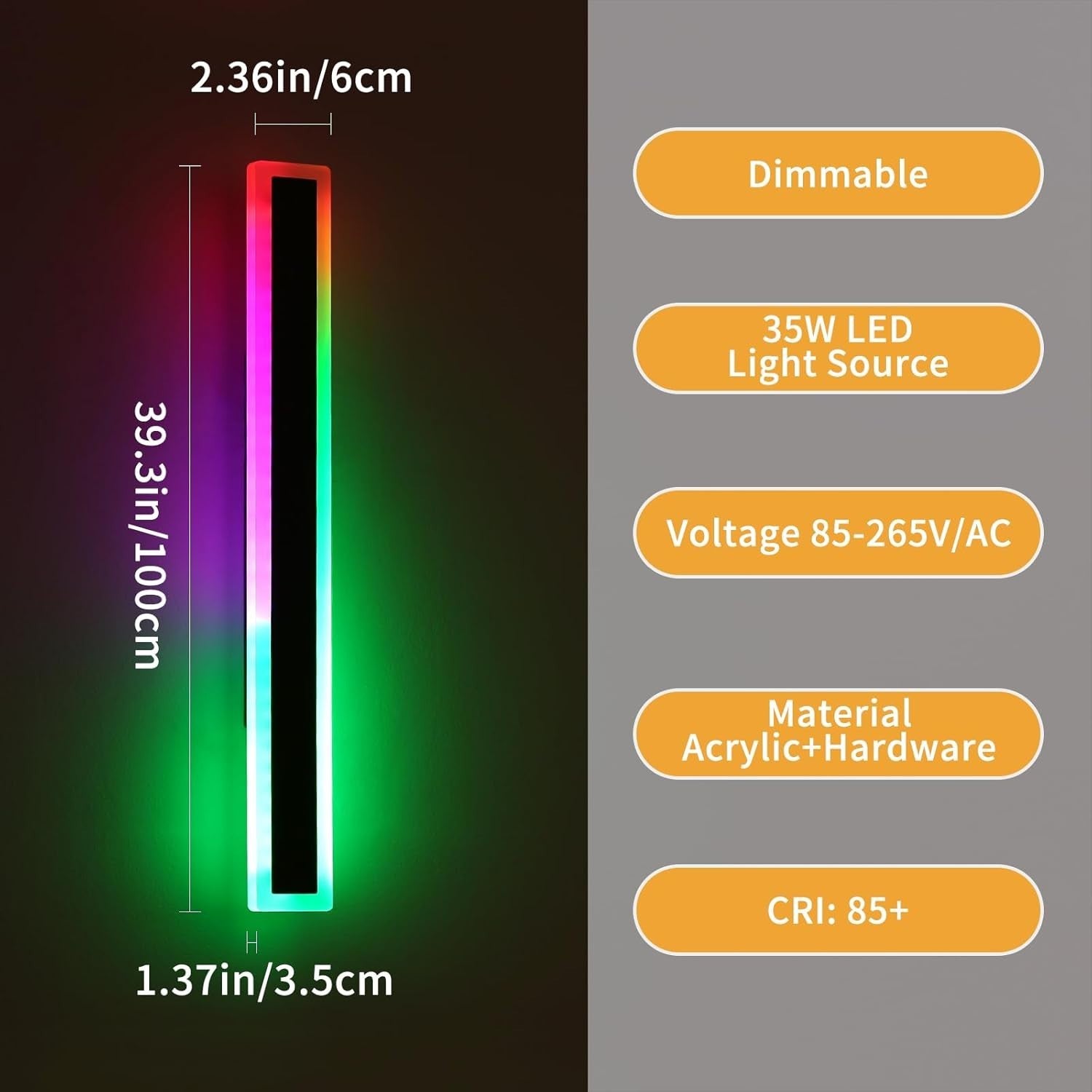RGB Outdoor Vertical Wall Lights 2Pack 100CM LED Color Changing Dimmable