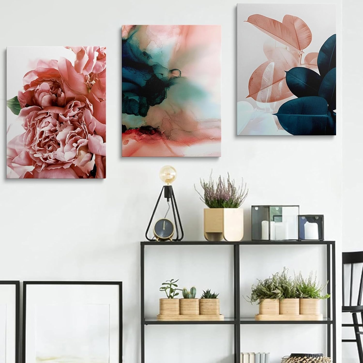 Pastel Flower Wall Art Set of 3 Framed Canvas 12x16in