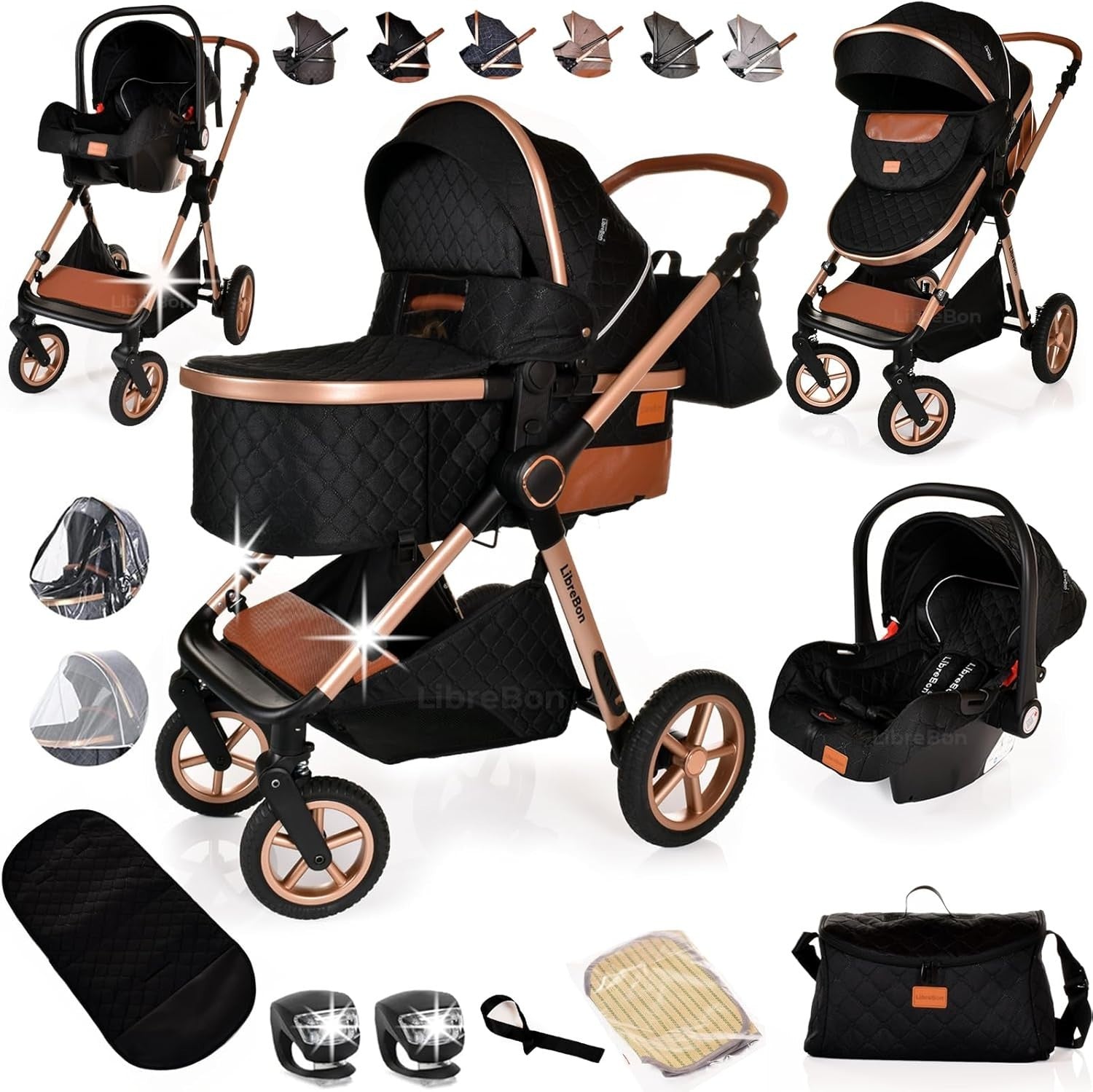 3 in 1 Baby Pram Pushchair Travel System Lightweight Folding Stroller