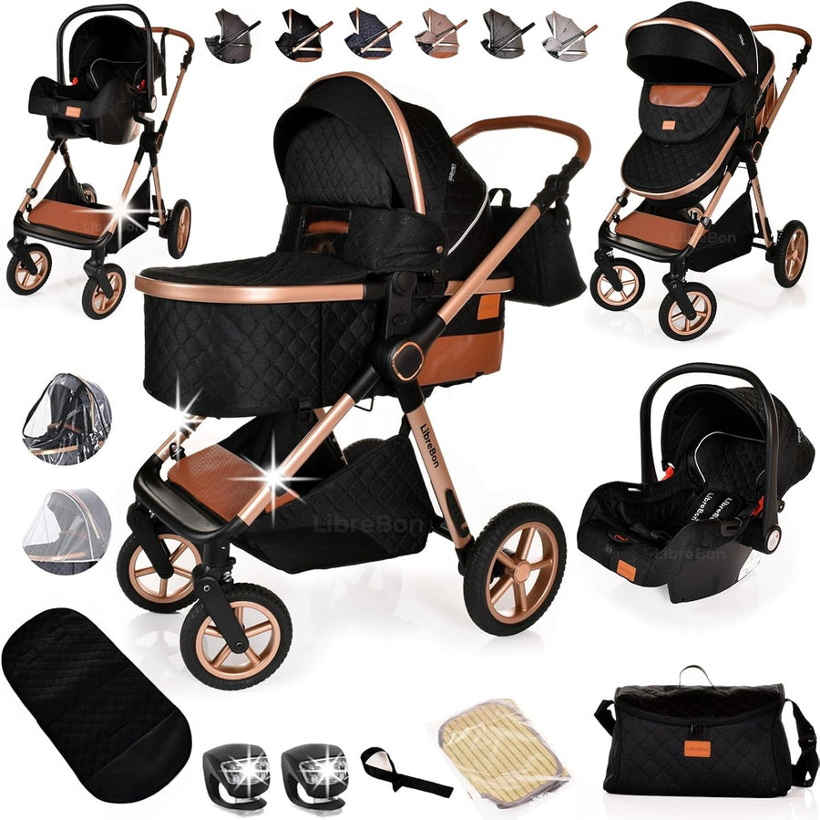 3 in 1 Baby Pram Pushchair Travel System Lightweight Folding Stroller