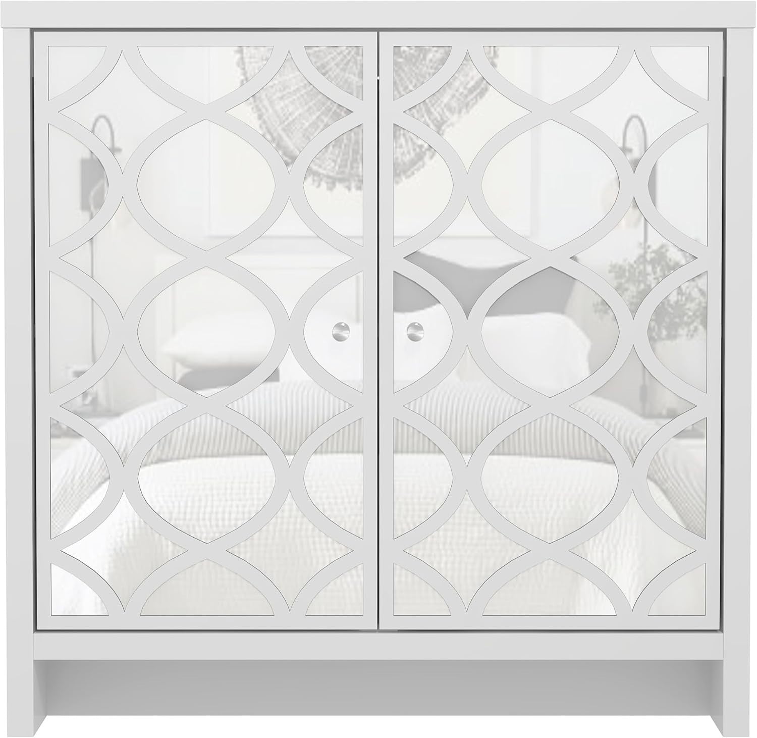 White 2 Door Sideboard Mirror Front Cabinet Modern Storage Unit Hallway