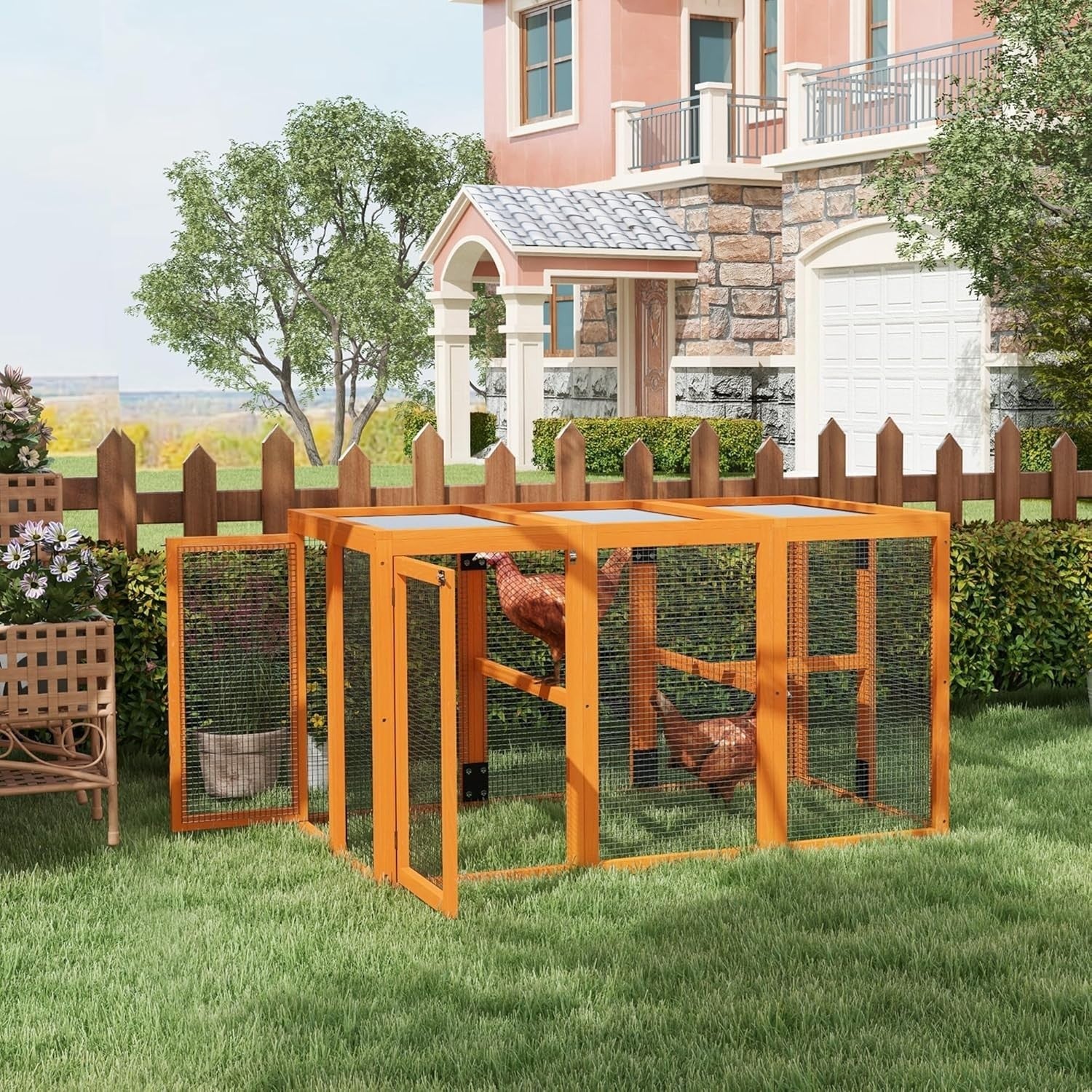 Wooden Chicken Coop Run 140cm Outdoor Hen House w Perches