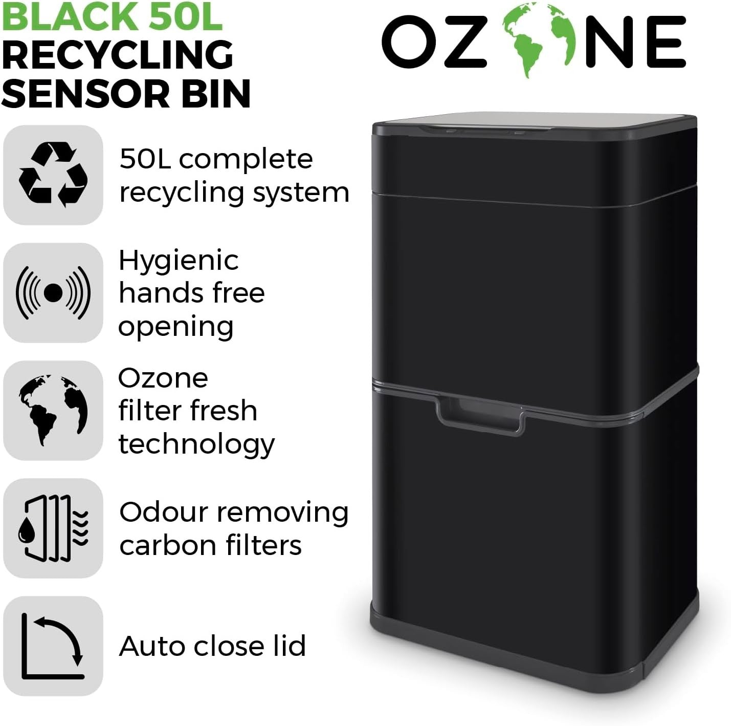 50L Touchless Recycling Bin | Automatic Sensor Trash Can with Filter