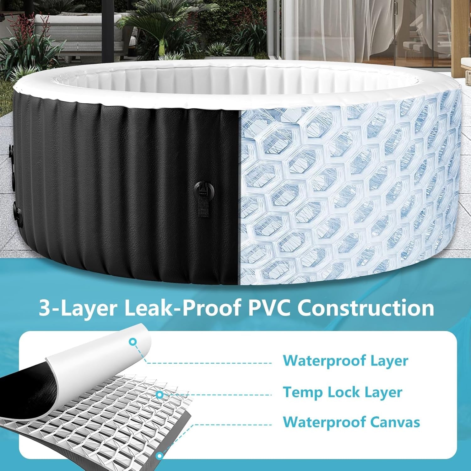 Inflatable Hot Tub Spa Heated LED Light Portable 2–4 Person Outdoor