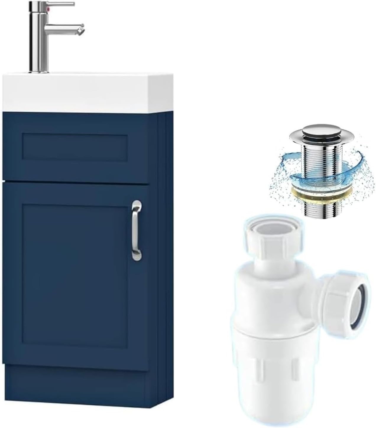 Slim 400mm Bathroom Vanity Unit with Basin Blue Floor Standing Sink Cabinet
