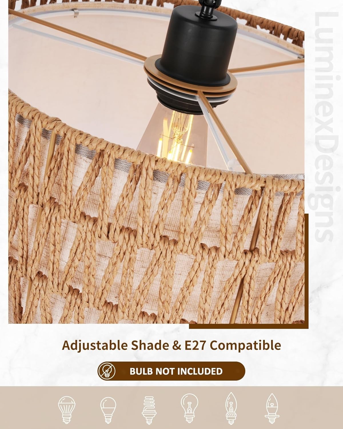 Rattan Floor Lamp with Fabric Shade & Foot Switch, 173cm Tall
