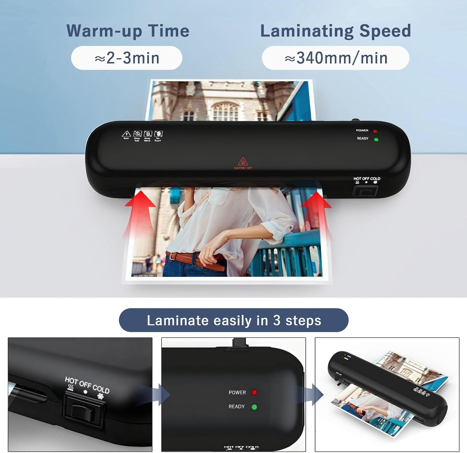A4 Laminator Hot Cold 6-in-1 Portable Fast Warm Up No Bubble + 15 Pouches