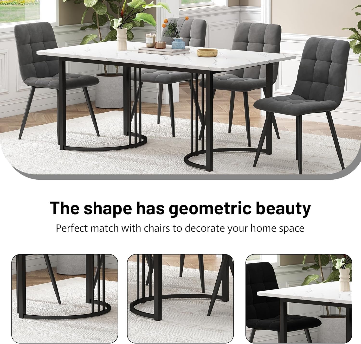 Modern Marble Dining Table 140x80cm Metal Frame White Black Kitchen Desk