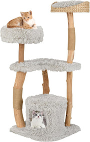 124cm Wooden Cat Tree Multi Level Tower with Jute Scratching & Plush Perch