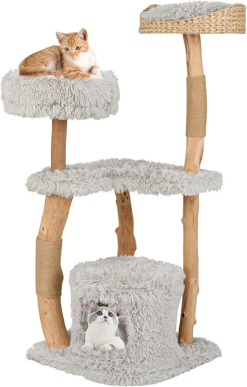 124cm Wooden Cat Tree Multi Level Tower with Jute Scratching & Plush Perch