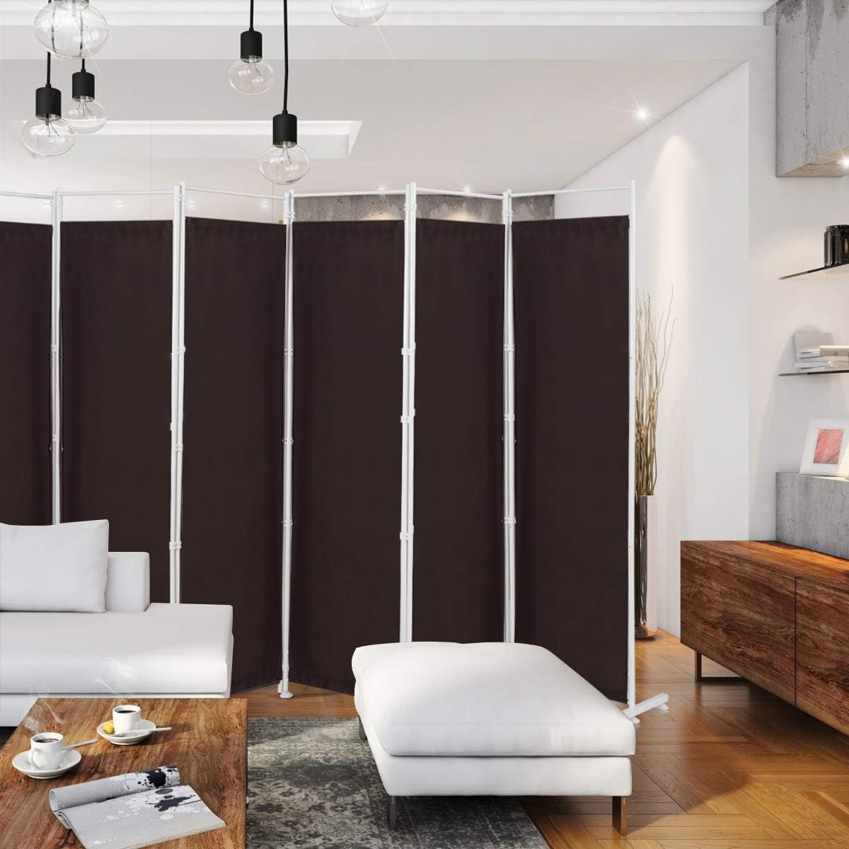 6 Panel Coffee Folding Room Divider Privacy Screen Freestanding Partition 180cm