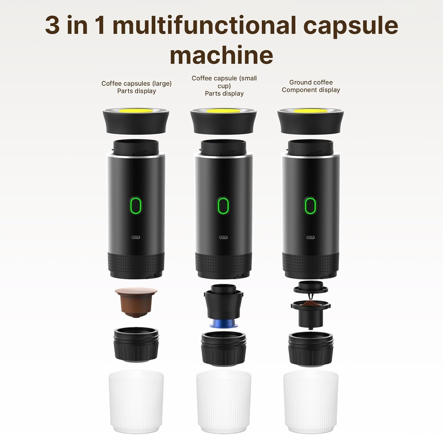 Portable Electric Coffee Maker 3-in-1 Hot Cold Brew USB Rechargeable Espresso