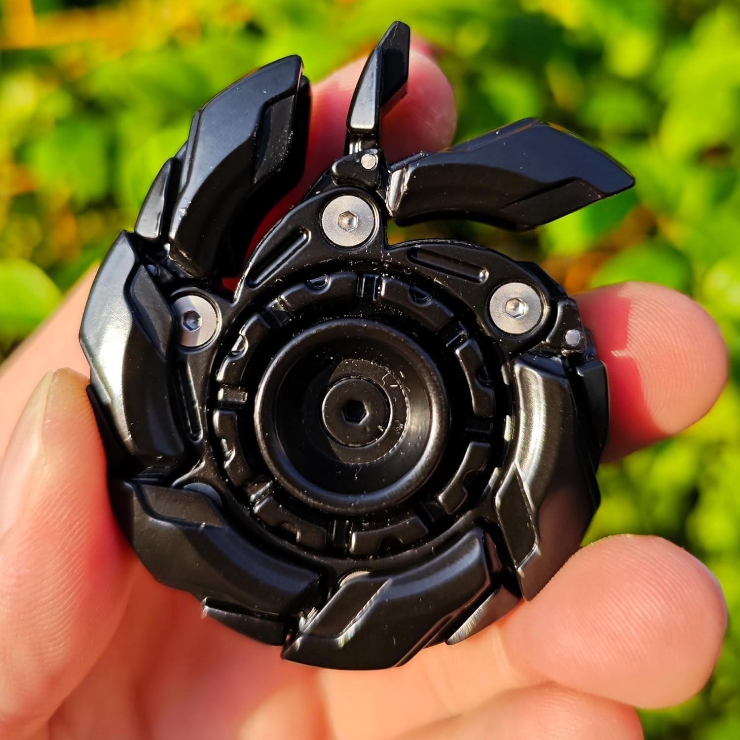 Black Metal Fidget Spinning Top Open Armor Magnetic EDC Stress Toy