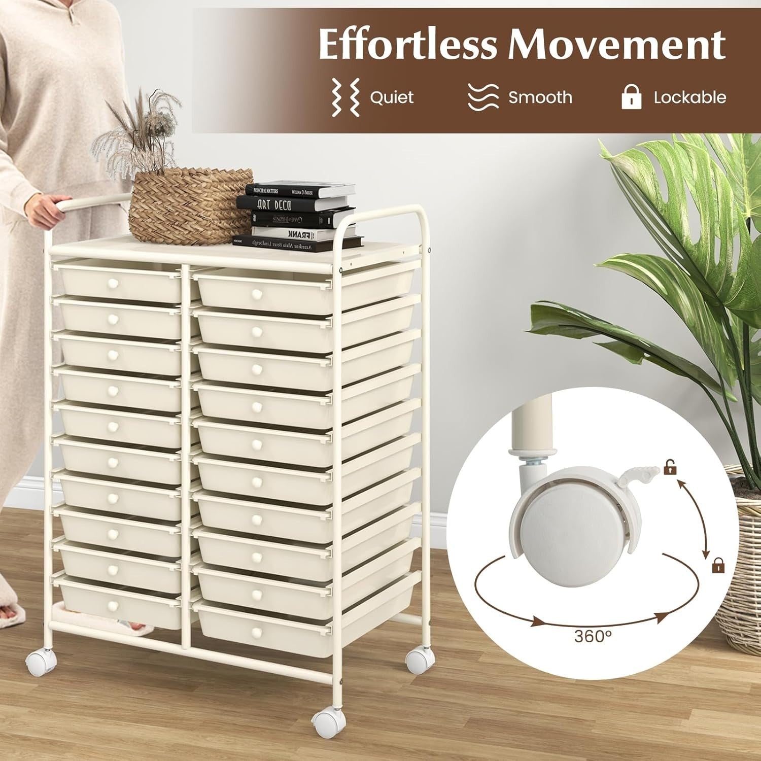 White 20 Drawer Rolling Storage Trolley Utility Cart Office Organizer