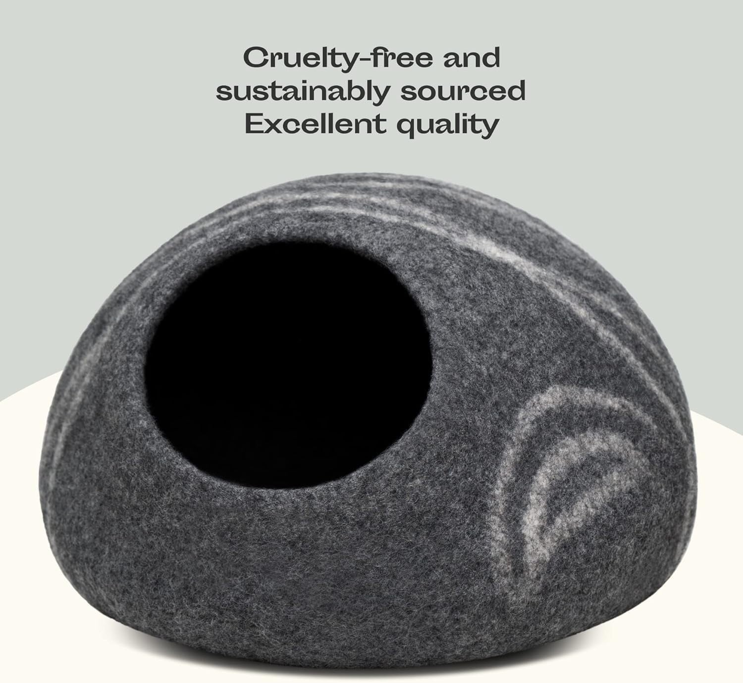 Medium Felt Cat Cave Bed Handmade Merino Wool Indoor Cat House Grey