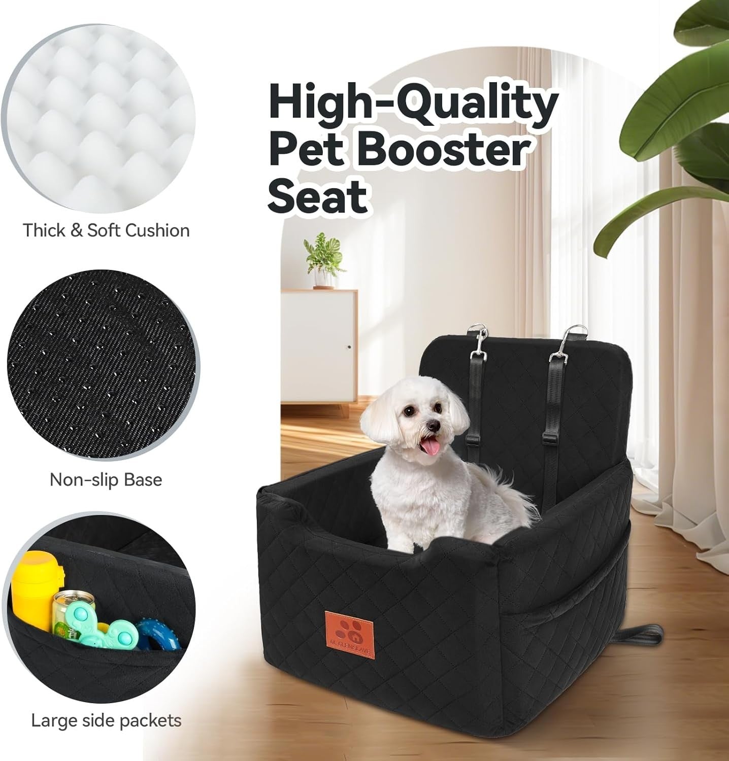 Dog Car Booster Seat Memory Foam Travel Bed Washable for Small Dogs