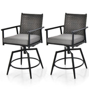 2x Outdoor Swivel Bar Stools with Cushions Rattan Garden Chairs Patio Set