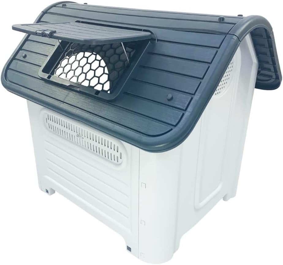 Outdoor Indoor Plastic Dog Kennel Raised Ventilated Weatherproof Shelter
