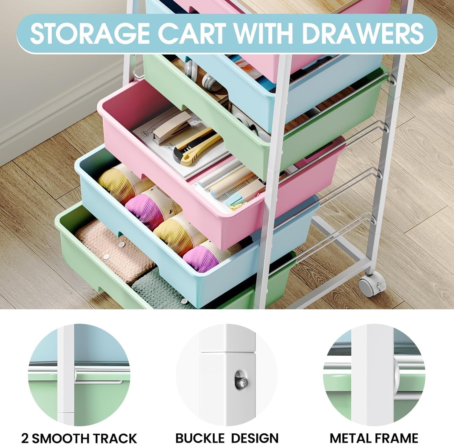 6 Drawer Rolling Storage Cart Craft Organizer Trolley Multicolor Wheels