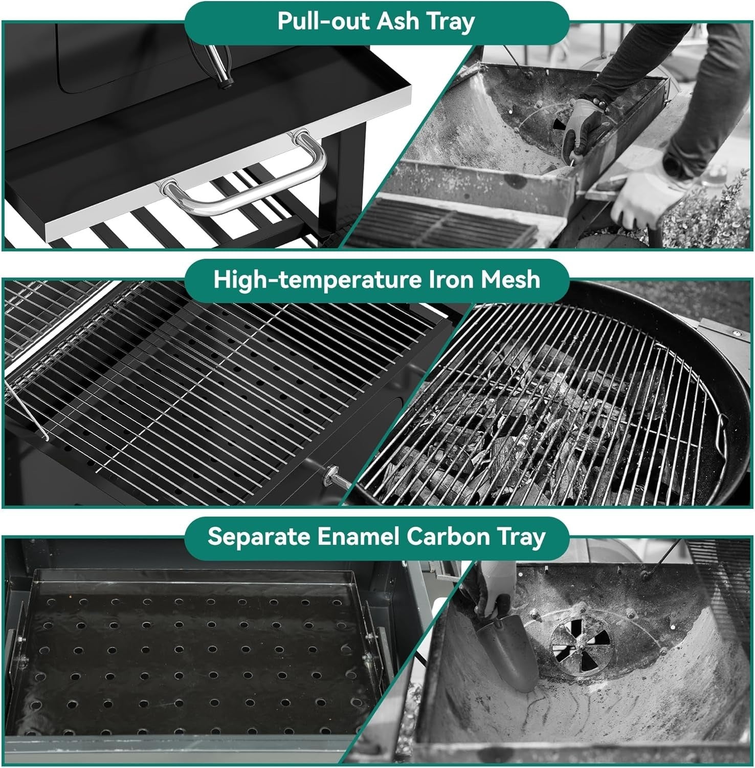 XL Charcoal BBQ Grill with Thermometer & Side Table | Outdoor Smoker