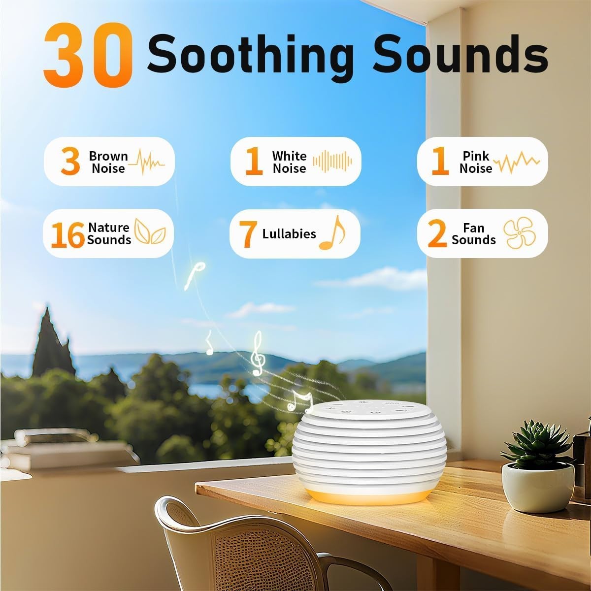 White Noise Sleep Machine with 30 Sounds, Night Light & Rechargeable