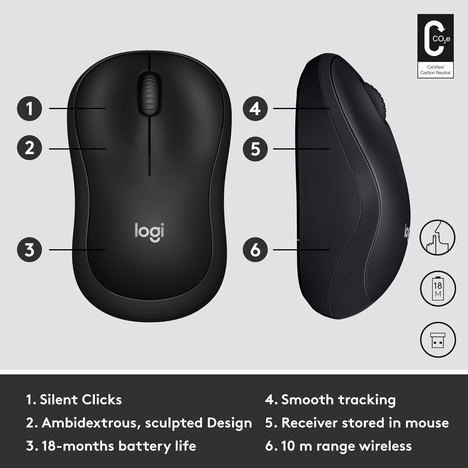 Silent Wireless Mouse USB Receiver Quiet Clicks Ergonomic Laptop PC Office