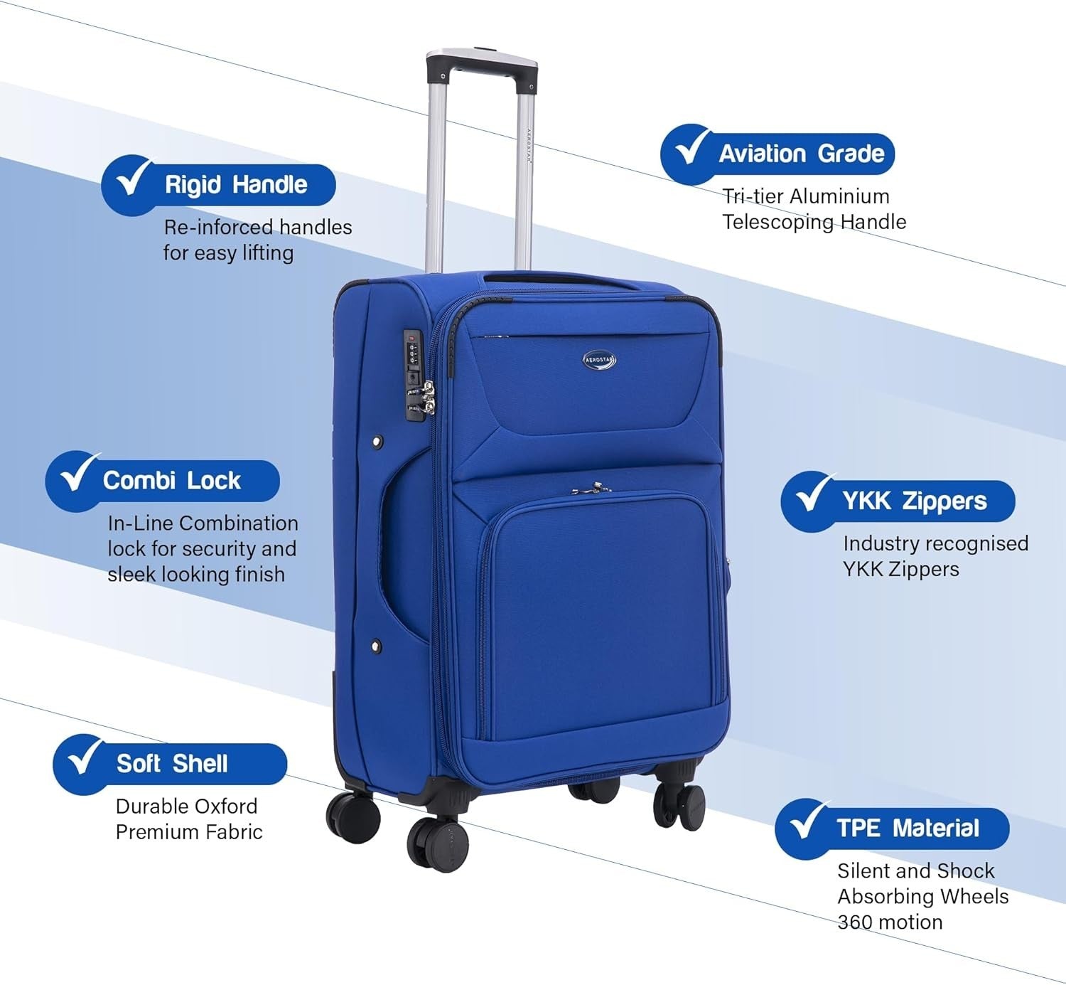 Medium 26 Inch Soft Check In Suitcase Expandable 4 Wheel Lightweight Luggage