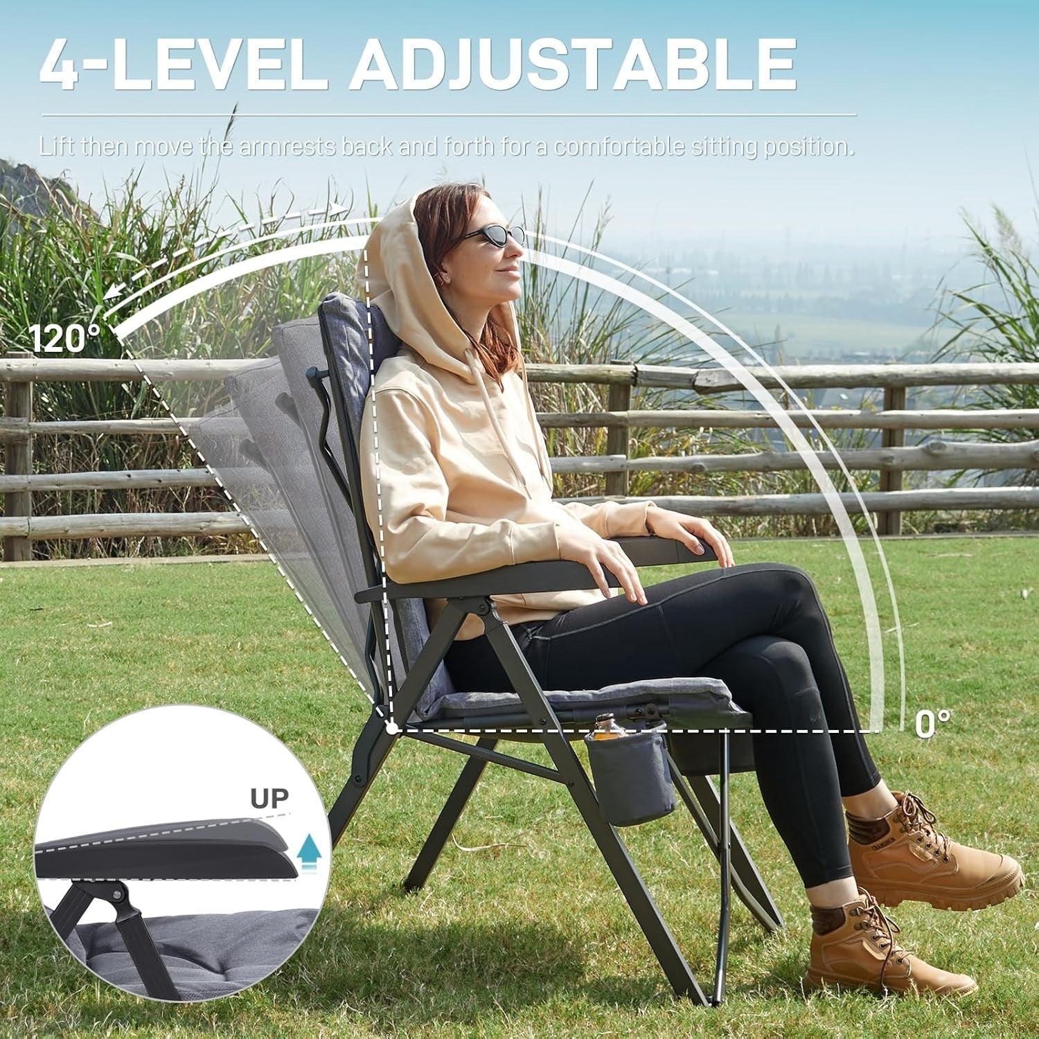 Heavy Duty Folding Camping Chair Padded High Back Cup Holder Recliner