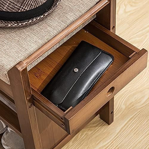Natural Bamboo Shoe Bench with Drawer 3-Tier Entryway Storage Seat Organizer