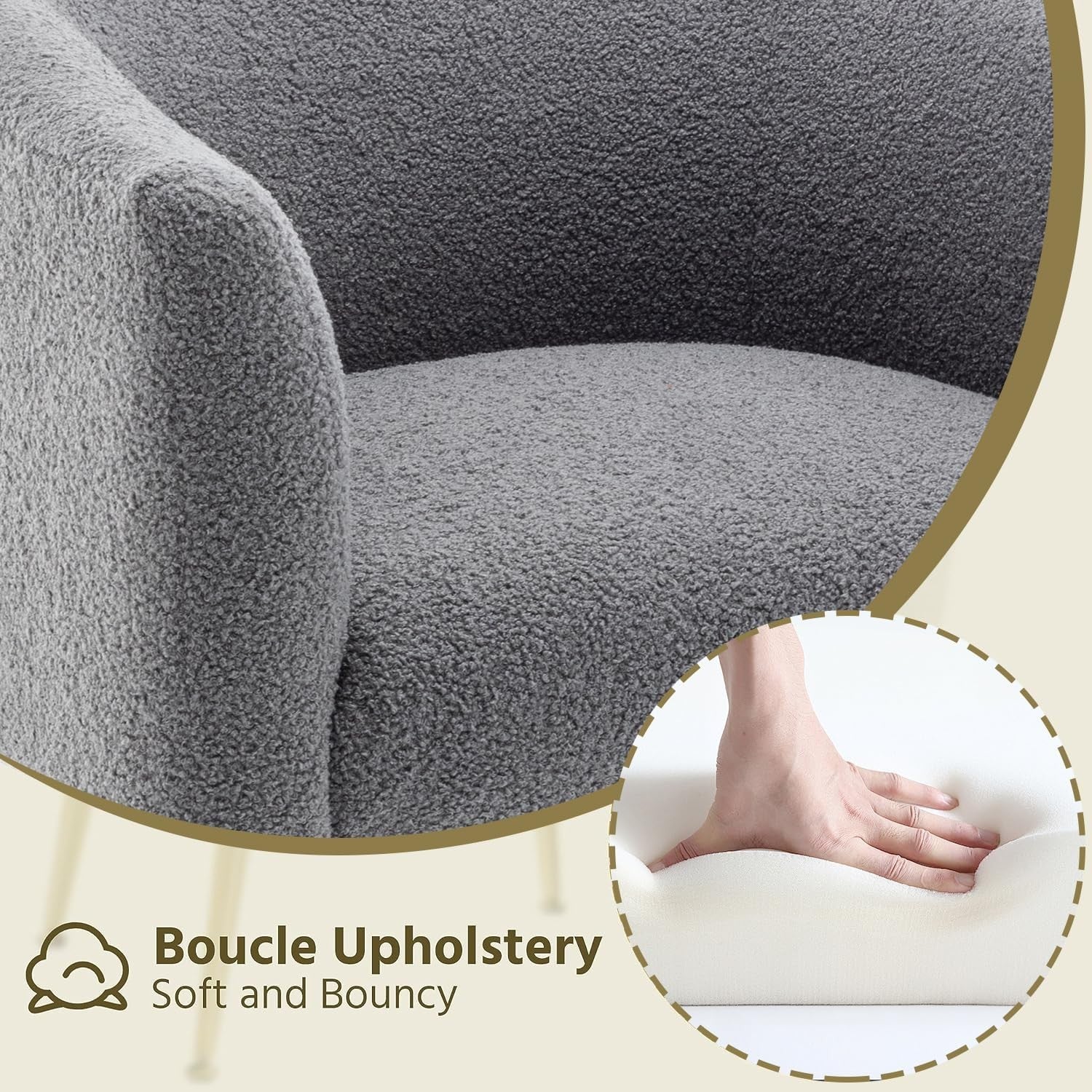 Grey Sherpa Accent Chair Barrel Armchair Gold Legs
