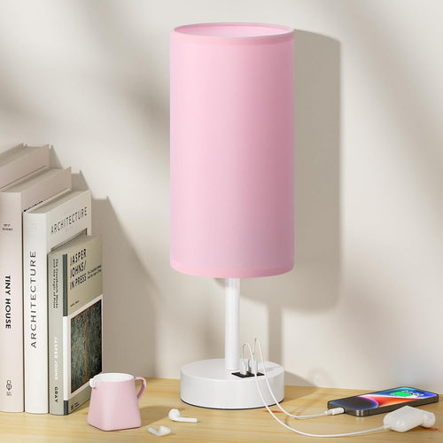 Touch Bedside Table Lamp Pink USB Charging Night Light E27 Modern