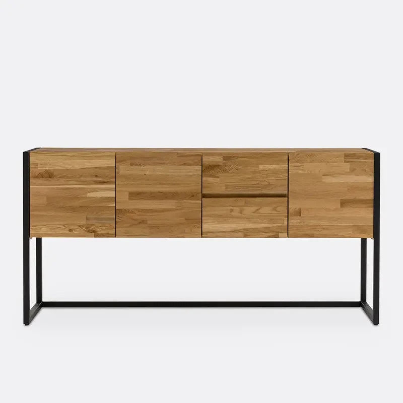 Solid Oak Sideboard Cabinet Storage Unit with Steel Frame – 173cm Modern