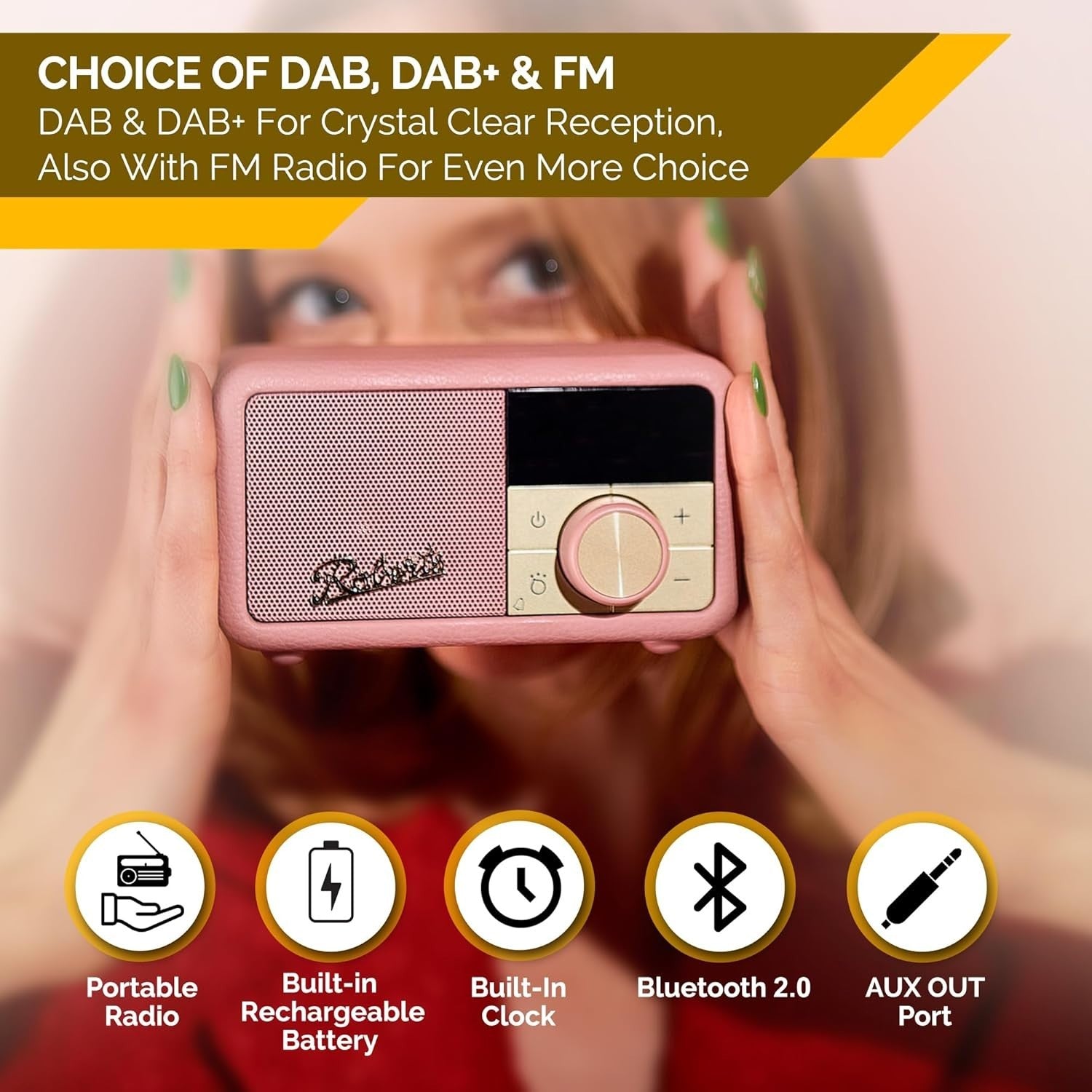 Portable FM DAB/DAB+ Digital Radio Bluetooth Speaker Dusty Pink