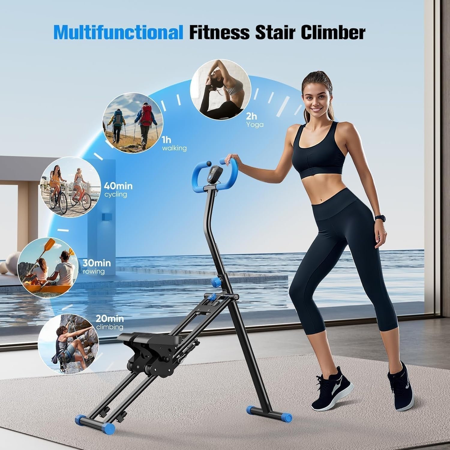 Foldable Stair Stepper 2025 Black Vertical Climber LCD Adjustable Resistance