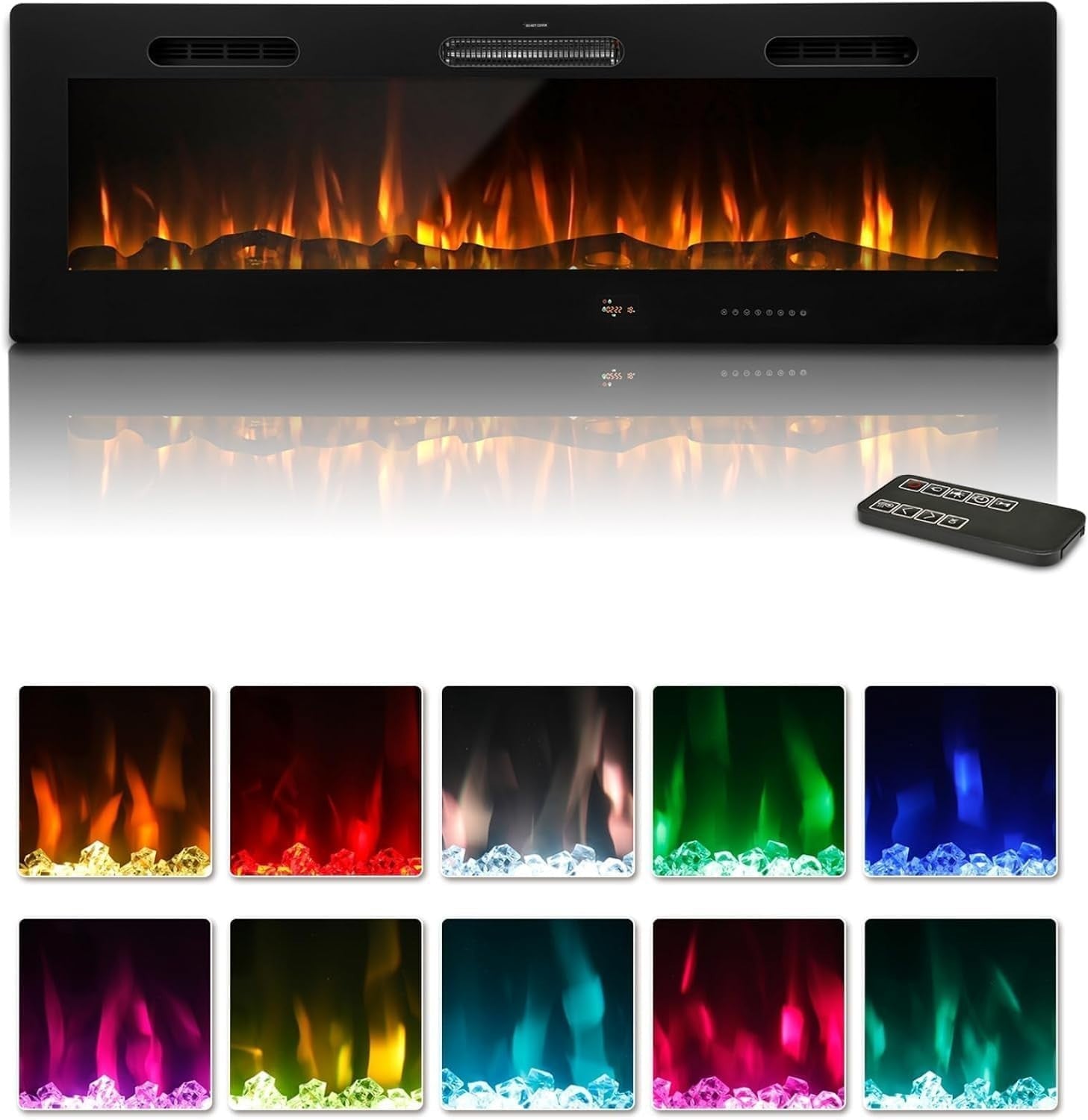 152cm Wall Mounted Electric Fireplace LED Flame Heater Crystal Log