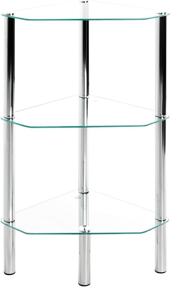 Modern Chrome Metal Rack with Tempered Glass Shelf Space Saving 46x32x77cm