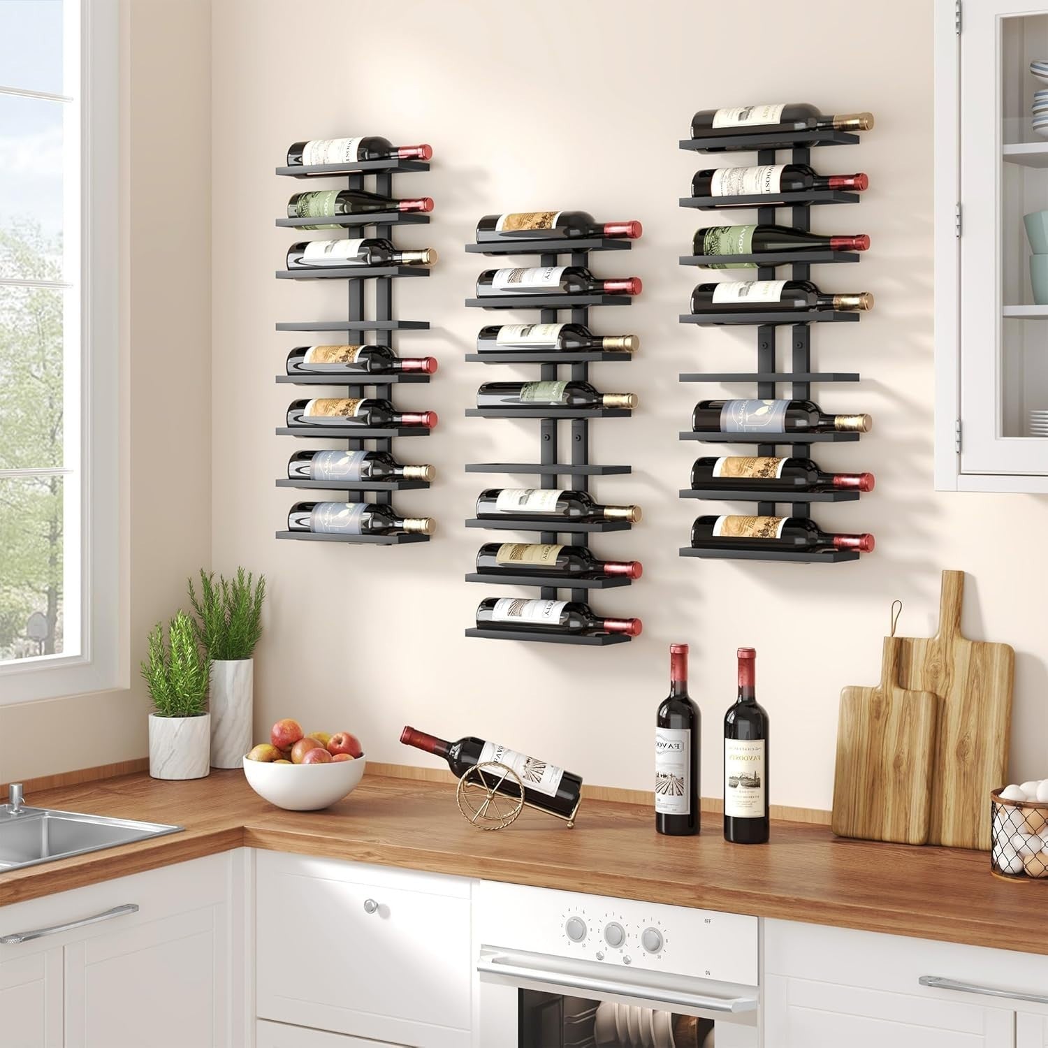 Wall Mounted Wine Rack 8 Tier Metal Bottle Display Holder Modern Home Bar Shelf