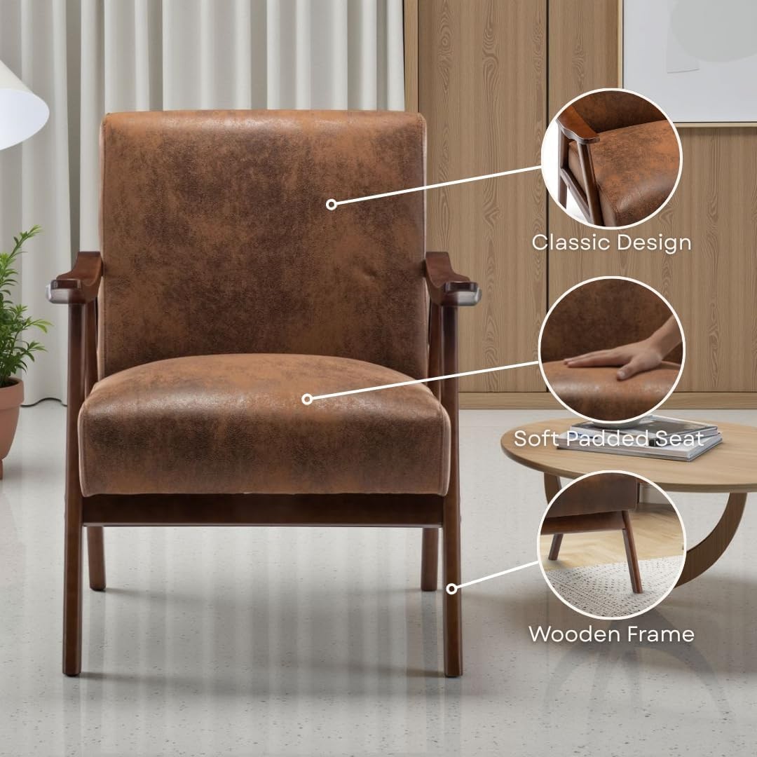 Gold Velvet Accent Armchair Retro Wooden Lounge Chair