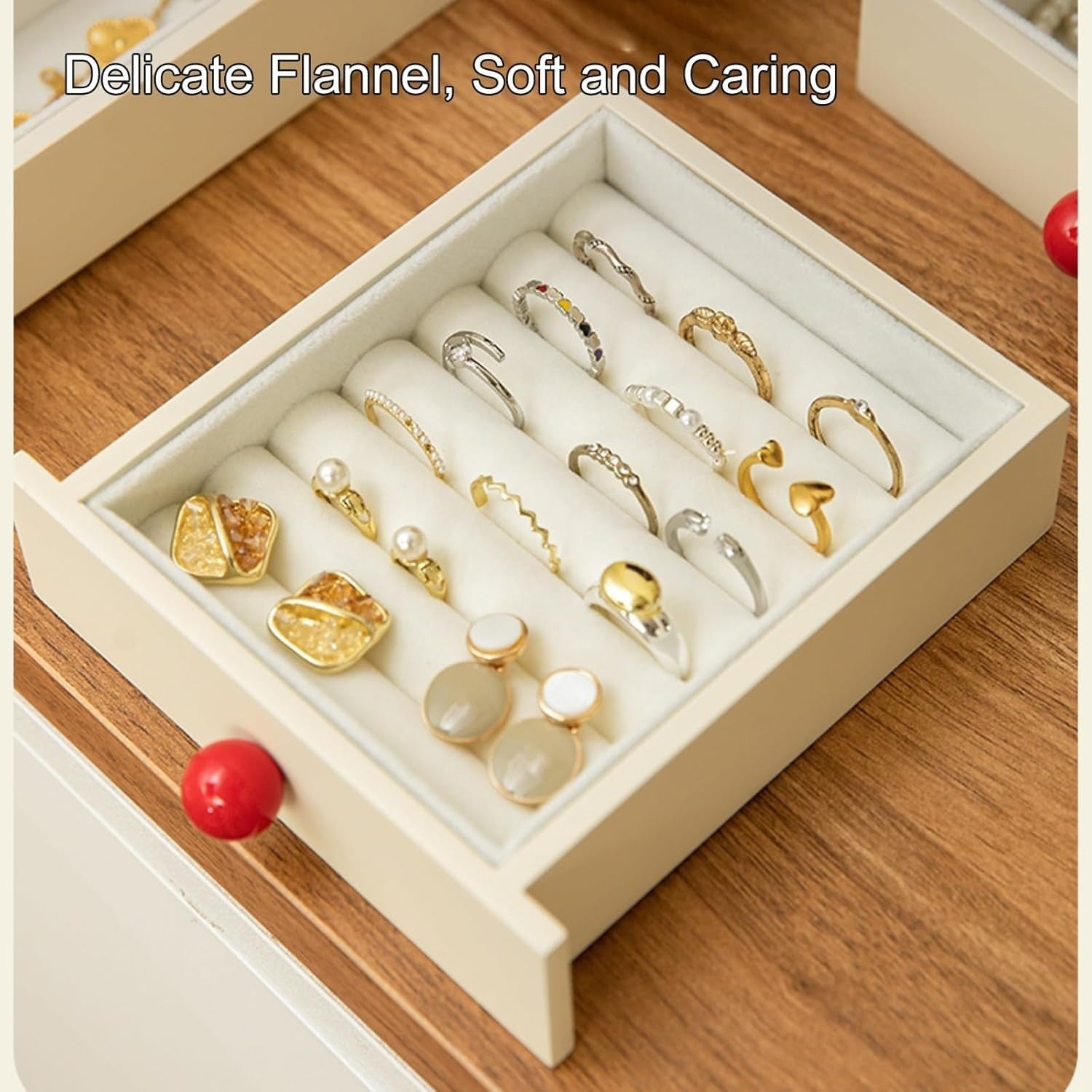 Retro Wooden Jewelry Organizer Box Multi Layer Drawer Magnetic Door