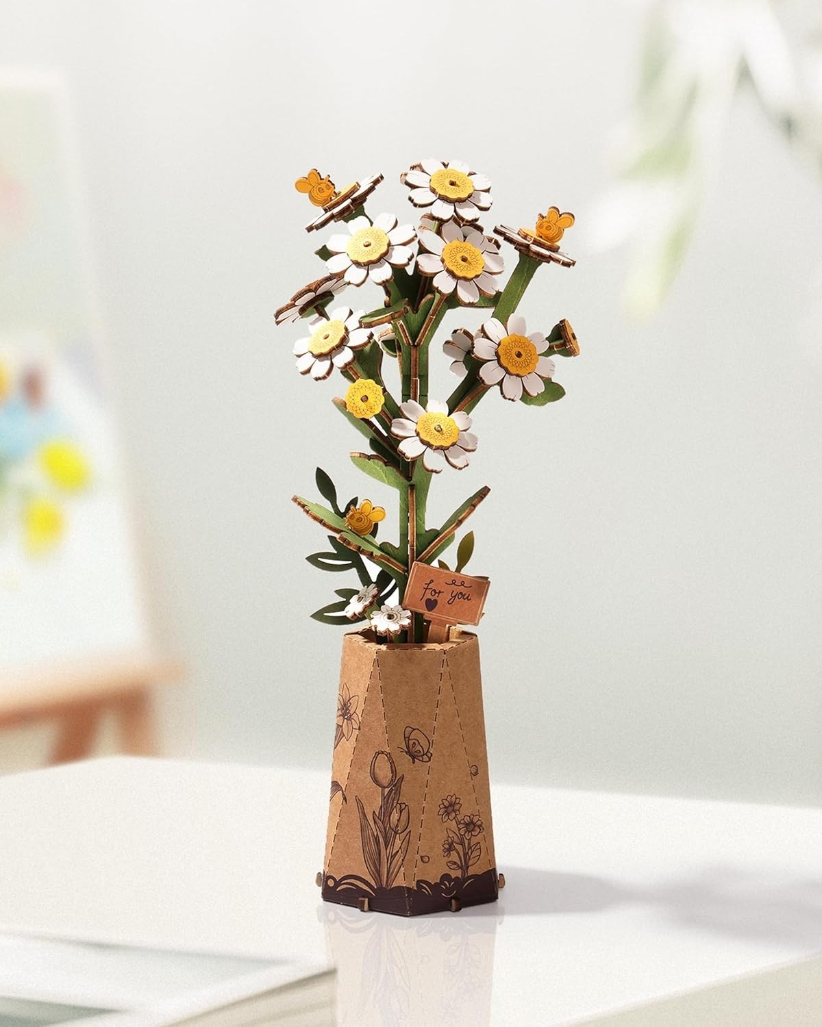 3D Wooden Flower Puzzle Kit Chamomile Home Decor Gift DIY Relaxing Craft