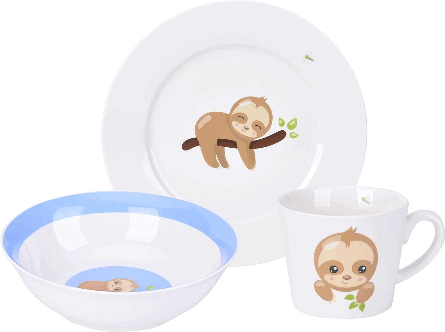 Kids Dinnerware Set 3 Piece Ceramic Plate Bowl Mug Cute Animal Microwave Safe