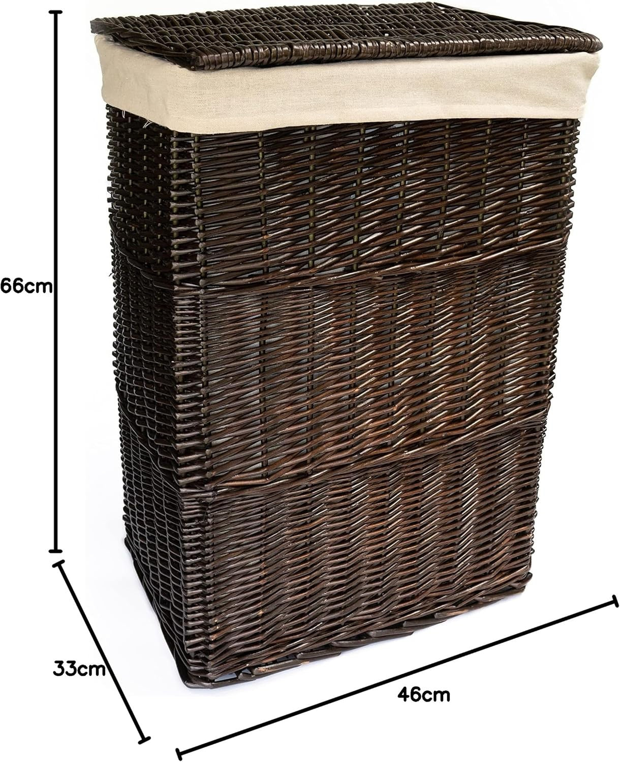 Large Wicker Laundry Basket with Lid & Washable Lining – Dark Coffee Hamper