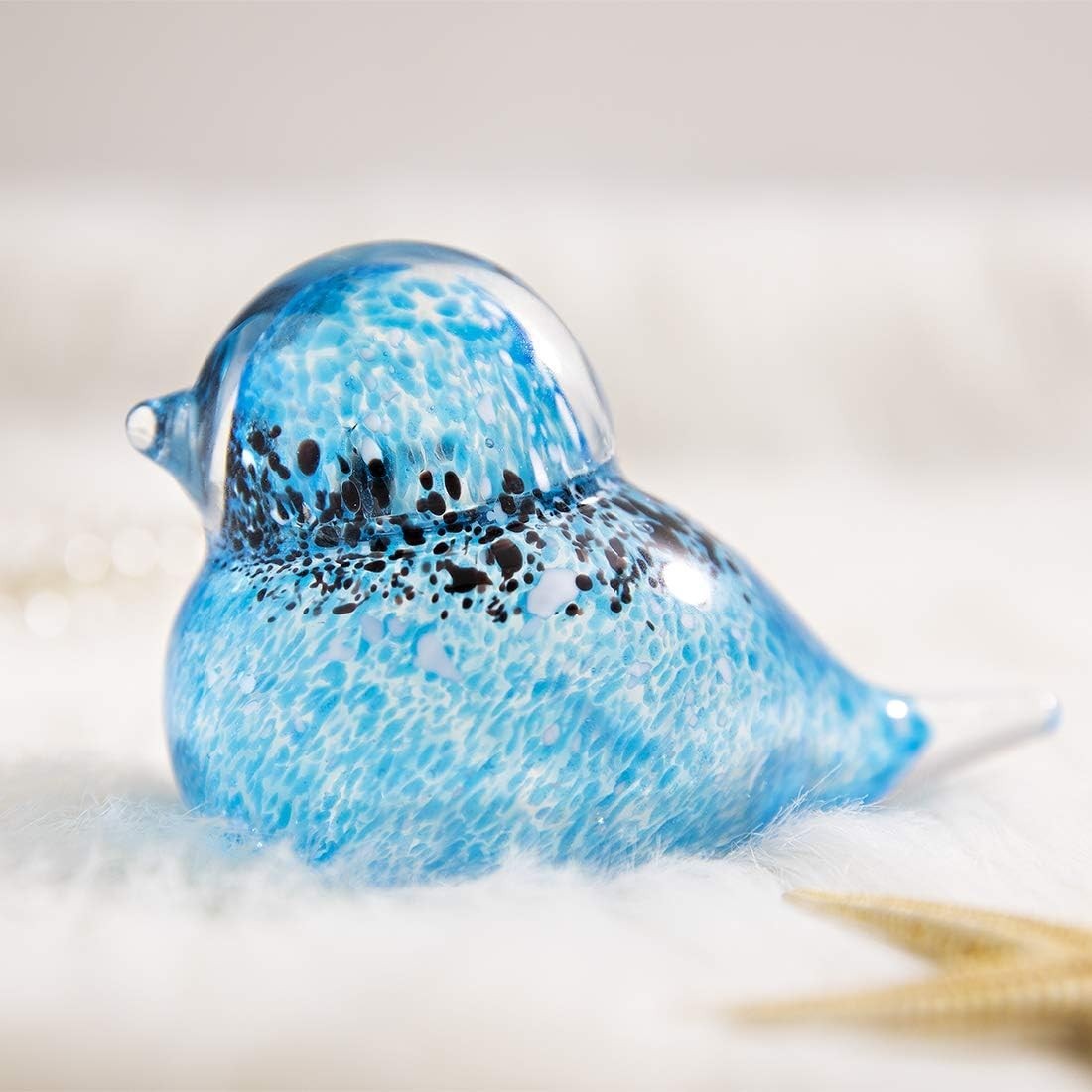 Handmade Blown Glass Bird Ornament Blue Art Figurine Crystal Paperweight Decor