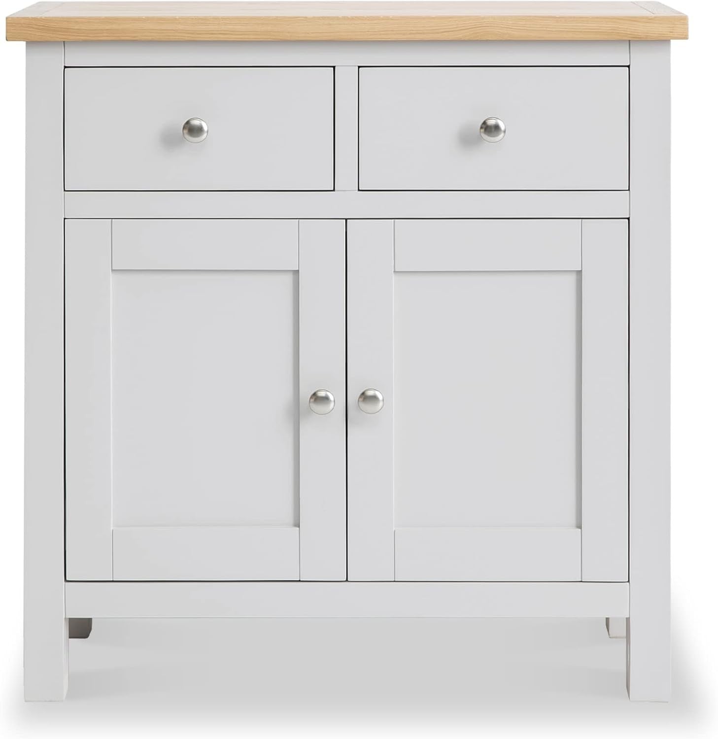 Grey Wooden Sideboard Storage Cabinet 2 Door Cupboard | Drawers & Oak Top Unit