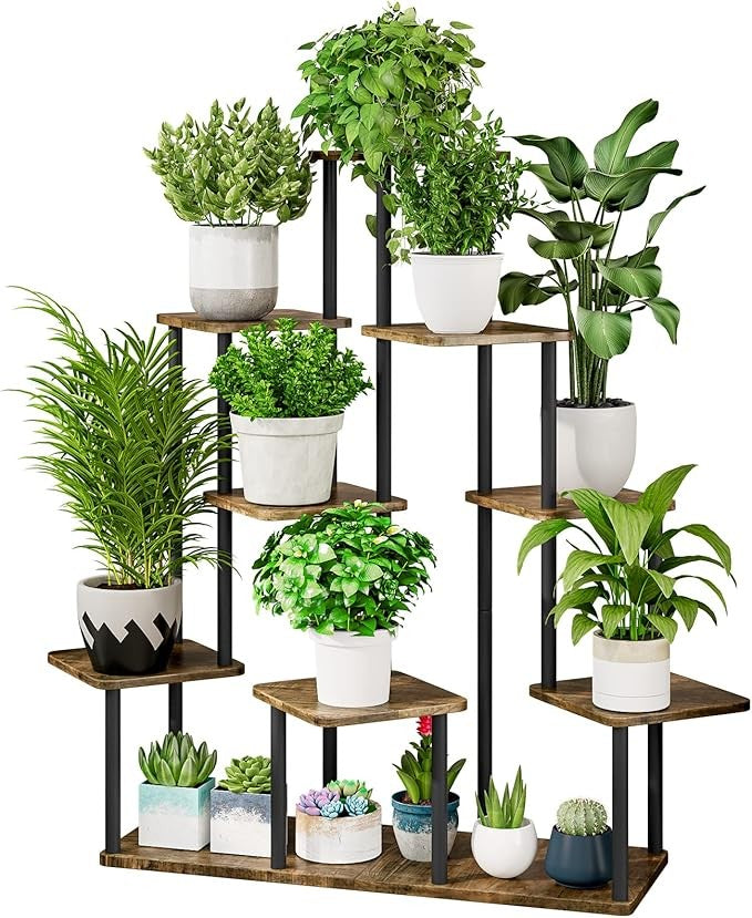 9 Tier Black Metal Plant Stand Indoor Corner Tall Flower Shelf Display Rack